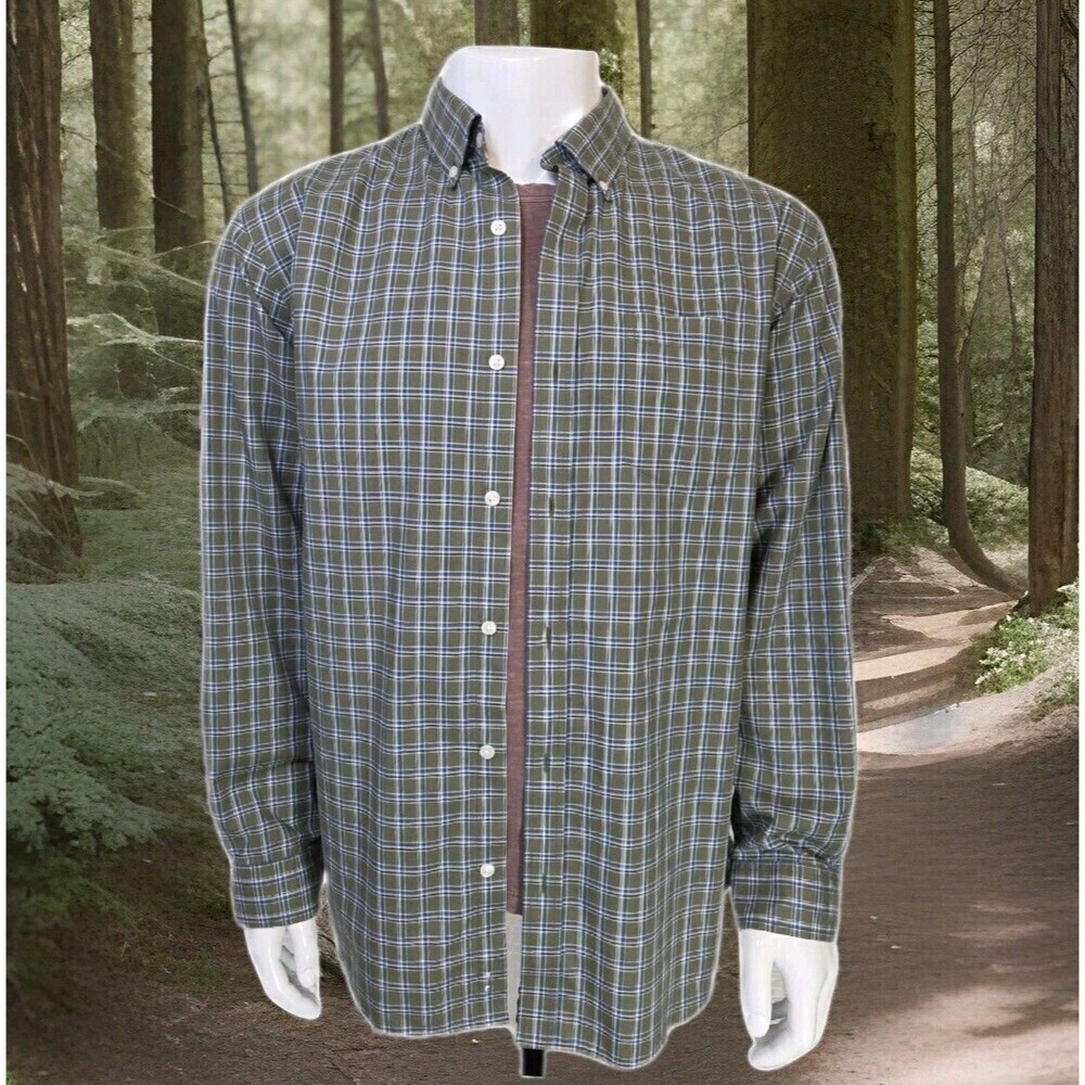 L.L. BEAN Outdoor Shirt Light-Midweight Cotton Plaid Green Men's L SEE DESC